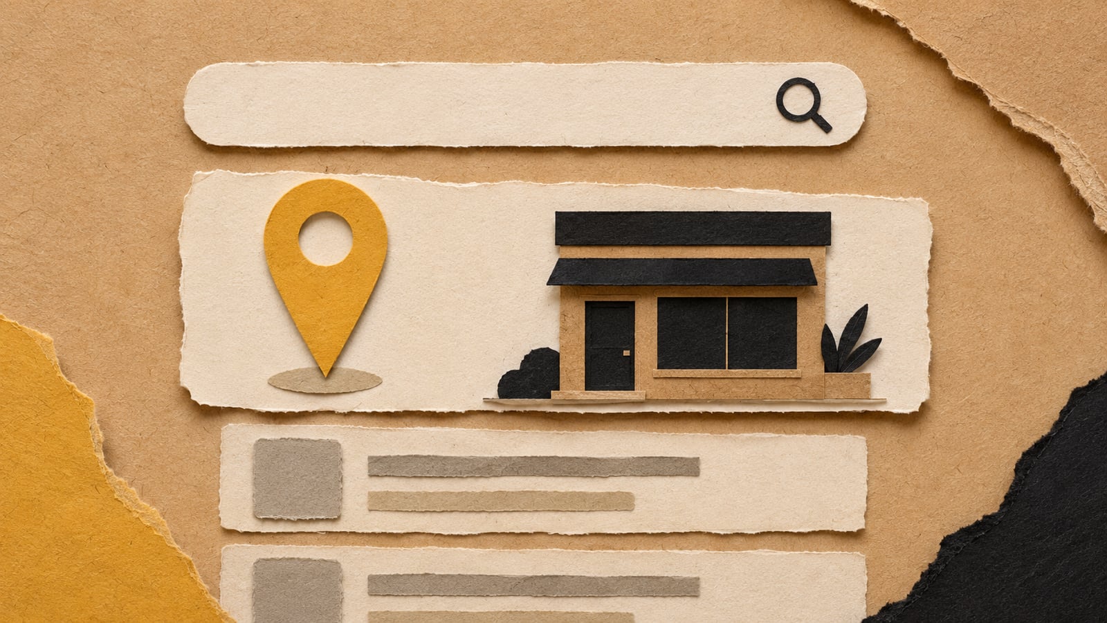 Colagem de papel de uma empresa local de Niterói aparecendo no topo de uma busca do Google, sobre criação de sites em Niterói RJ